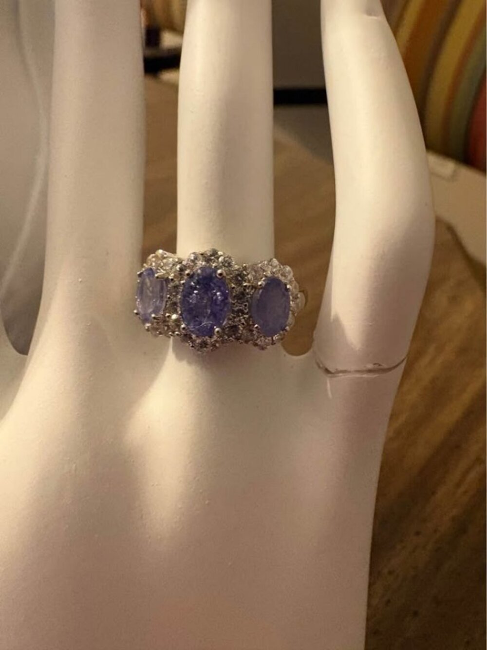 Tanzanite & White Topaz Sterling Silver 925 Size 5.75 Ring
